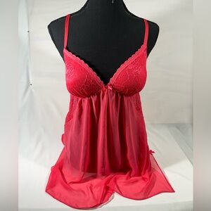 Apt. 9 Intimates Babydoll Chemise Lace‎ & Bow Accents M Bright Coral Color NEW